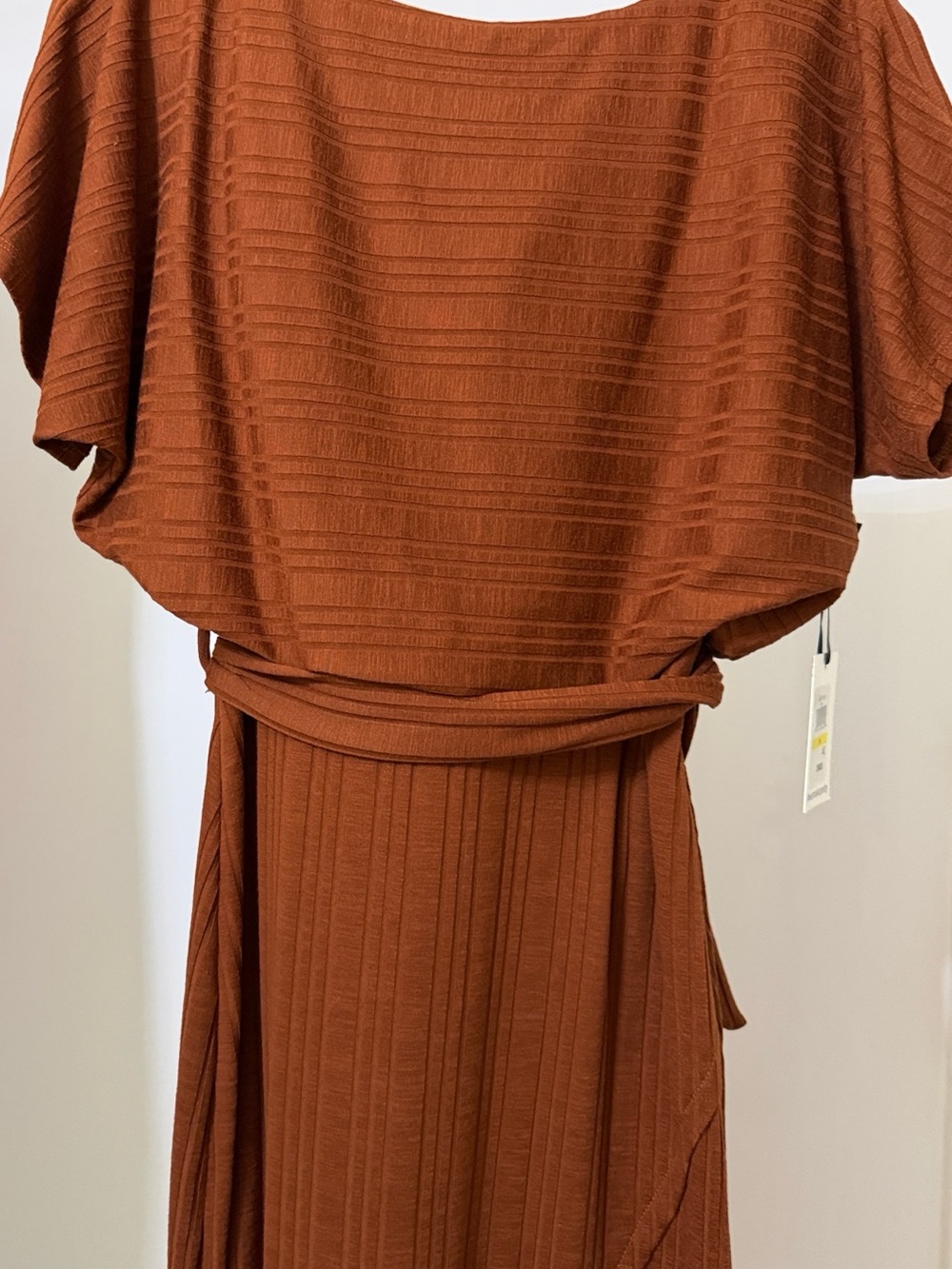 Kensie Burnt Orange Textured Belted Maxi Dress